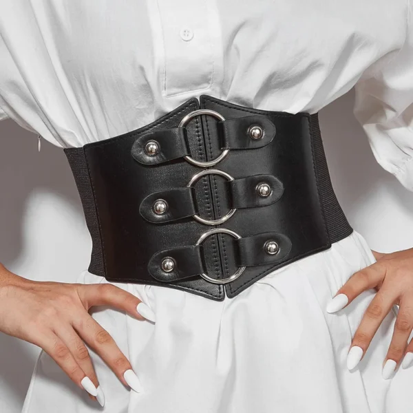 Hebilla tipo corset ajustable para cinturón con cordones y cierre metálico, ideal para estilizar la cintura y aportar un toque de elegancia femenina