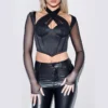 Bustier negro con mangas largas para mujer, diseño elegante y entallado