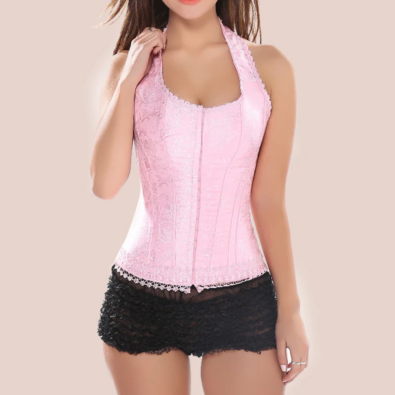 Corset rosa empolvado para mujer con cordones ajustables y estilo romántico