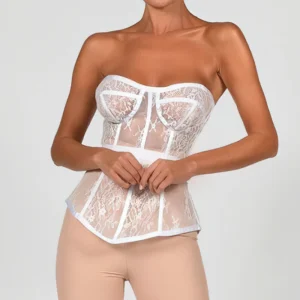 Bustier blanco de encaje floral para mujer, ideal para novia o lencería elegante