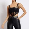 Bustier negro de encaje transparente para mujer, sensual y elegante