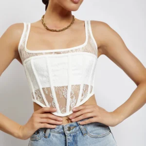 Bustier de encaje transparente para mujer, sensual y elegante con tirantes ajustables