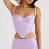 Bustier violeta para mujer con tirantes, diseño elegante y sensual