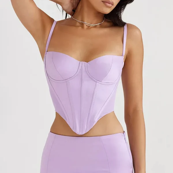 Bustier violeta para mujer con tirantes, diseño elegante y sensual