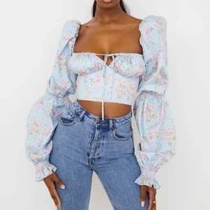 Bustier elegante para mujer con mangas abullonadas y estilo romántico