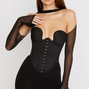 Bustier negro con mangas largas para mujer, elegante y sensual