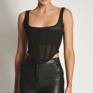 Bustier negro transparente con encaje para mujer, diseño sensual y elegante