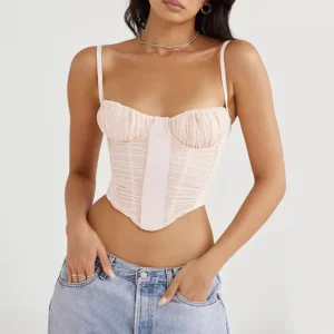 Bustier rosa con encaje delicado para mujer, diseño romántico y sensual