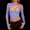 Bustier violeta con encaje floral para mujer, sensual y elegante