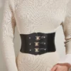Cinturón corset ancho con hebilla metálica para mujer elegante