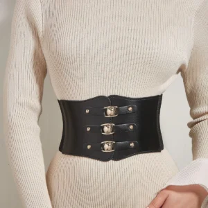Cinturón corset ancho con hebilla metálica para mujer elegante