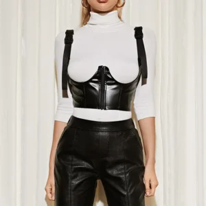 Cinturón corset negro con tirantes ajustables estilo arnés para mujer