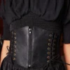 Cinturón corset de cuero negro para mujer con ajuste trasero y cierre metálico