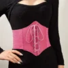 Cinturón corset rosa satinado con cierre metálico y lazada trasera para mujer