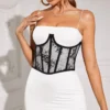 Cinturón corset ancho gótico negro para mujer con hebilla decorativa