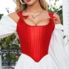 Corset rojo con lazo ajustable – Realza busto y cintura con estructura ligera, ideal como lencería sensual o top elegante