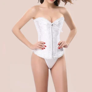 Corset blanco para mujer con escote corazón y cremallera delantera metálica
