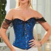 Corset azul con encaje negro para mujer, elegante y ajustado, ideal para eventos y estilo gótico