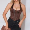 Corset marrón con tirantes ajustables para mujer – Estiliza la figura, realza busto y cintura con elegancia y sensualidad