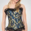 Corset azul y dorado de mujer con diseño de brocado elegante, ideal para eventos especiales, disfraces y looks glamourosos