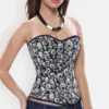 Corset bustier gótico negro con encaje para mujer, diseño oscuro y elegante que realza busto y cintura