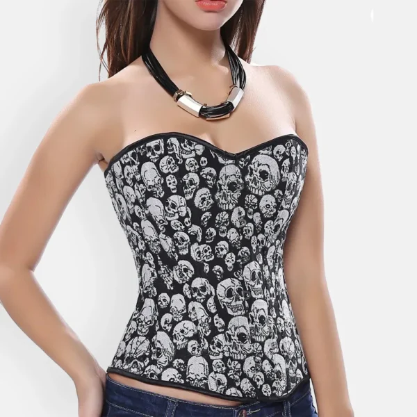 Corset bustier gótico negro con encaje para mujer, diseño oscuro y elegante que realza busto y cintura