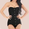 Corset bustier largo negro para mujer con escote corazón y diseño entallado