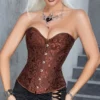 Corset bustier marrón satinado para mujer con escote corazón y diseño entallado