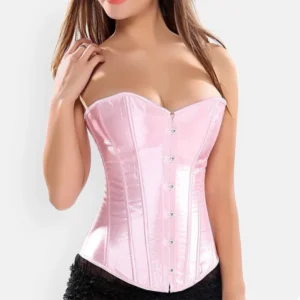 Corset bustier rosa con encaje floral para mujer, realce de busto y cintura