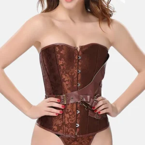 Corset bustier Steampunk con hebillas metálicas y diseño retro futurista para mujer
