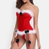 corset navideño rojo sexy para mujer, ideal para fiestas de Navidad, lencería temática o looks festivos y sensuales