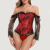 corset de encaje rojo y negro para mujer, sensual y ajustado, ideal para realzar la figura con elegancia y estilo