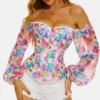 Corset floral para mujer – Diseño romántico con cordón ajustable y varillas internas para moldear cintura y realzar busto