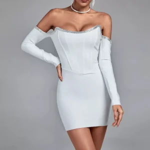 Micro vestido corset blanco para mujer, lencería sexy y ajustada