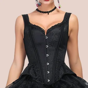 Corset negro con tirantes ajustables y escote corazón para mujer