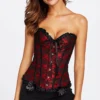 Corset rojo y negro con encaje estilo burlesque para mujer