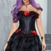 Corset gótico negro y rojo para mujer – Prenda entallada estilo burlesque con cierre metálico y ajuste con cordón