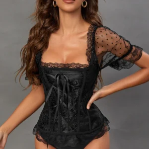 corset negro con lazado ajustable para mujer, elegante y estructurado, ideal para lencería o looks sensuales de noche