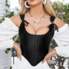 Corset negro satinado para mujer con escote corazón y corte entallado clásico