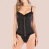 Corset negro para mujer con escote corazón y cremallera frontal metálica