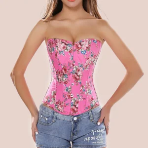 Corset rosa con flores para mujer con escote corazón y diseño entallado romántico