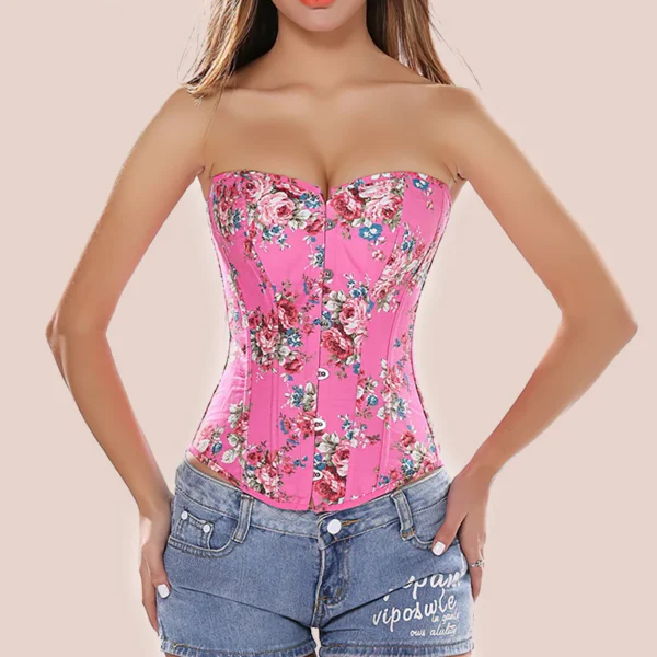 Corset rosa con flores para mujer con escote corazón y diseño entallado romántico