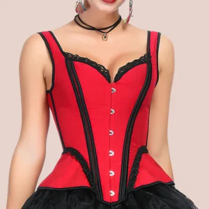 Corset rojo para mujer con escote corazón y tirantes ajustables
