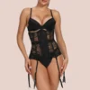 corset cinturilla negro con liguero integrado para mujer elegante y sexy