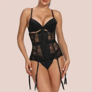 corset cinturilla negro con liguero integrado para mujer elegante y sexy
