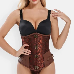 corset reductor de cintura estilo steampunk para mujer, con hebillas y estética retro-industrial