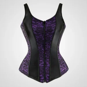 Corset bustier violeta y negro con encaje elegante para mujer