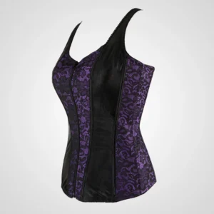 Corset bustier violeta y negro con encaje elegante para mujer