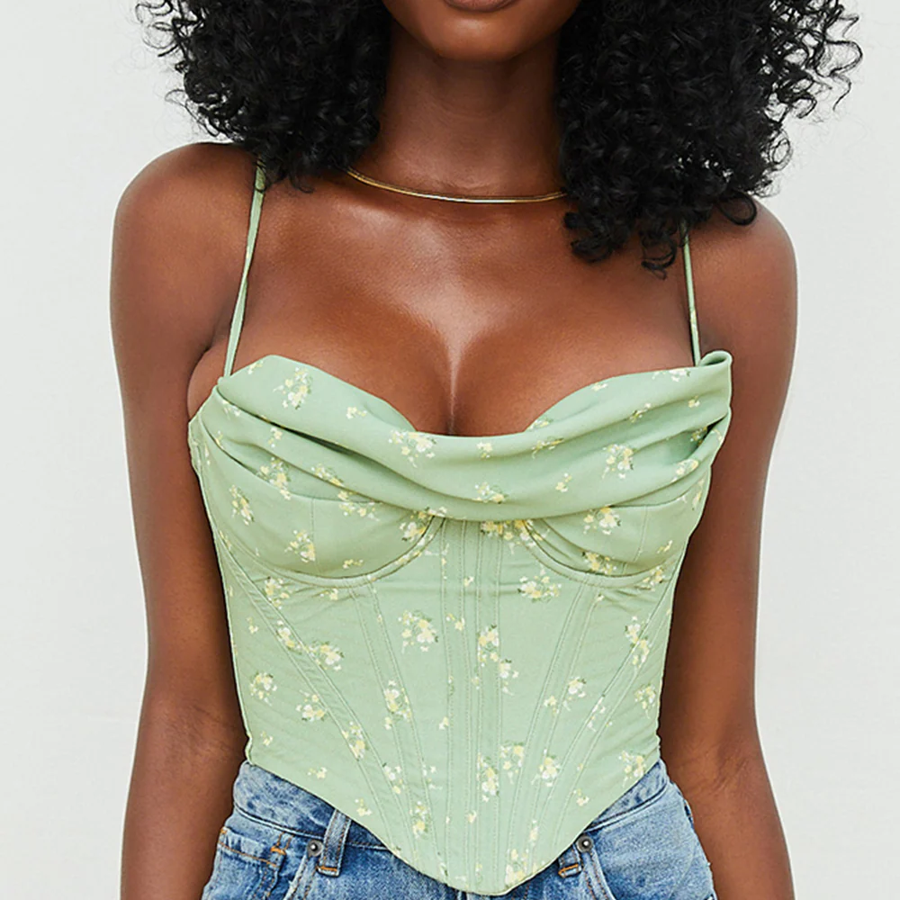 Crop top bustier floral para mujer, estilo romántico y veraniego