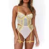 Corset amarillo para mujer estilo liguero con encaje sensual